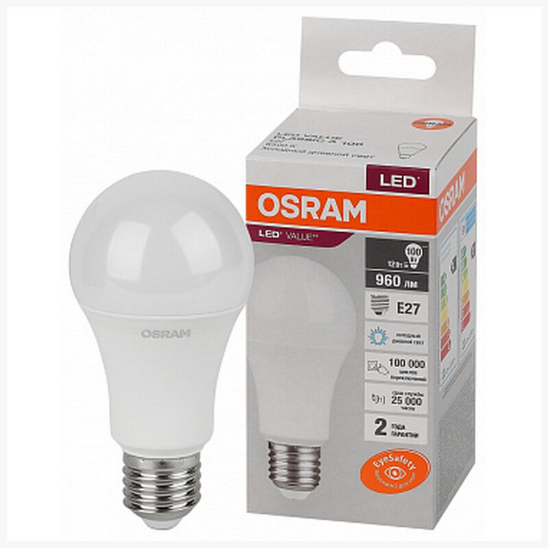 Osram/Ledvance Лампа Osram LV CL A100 12SW 865 220 240V FR E27 960lm 180° 25000h LED, 4058075579064