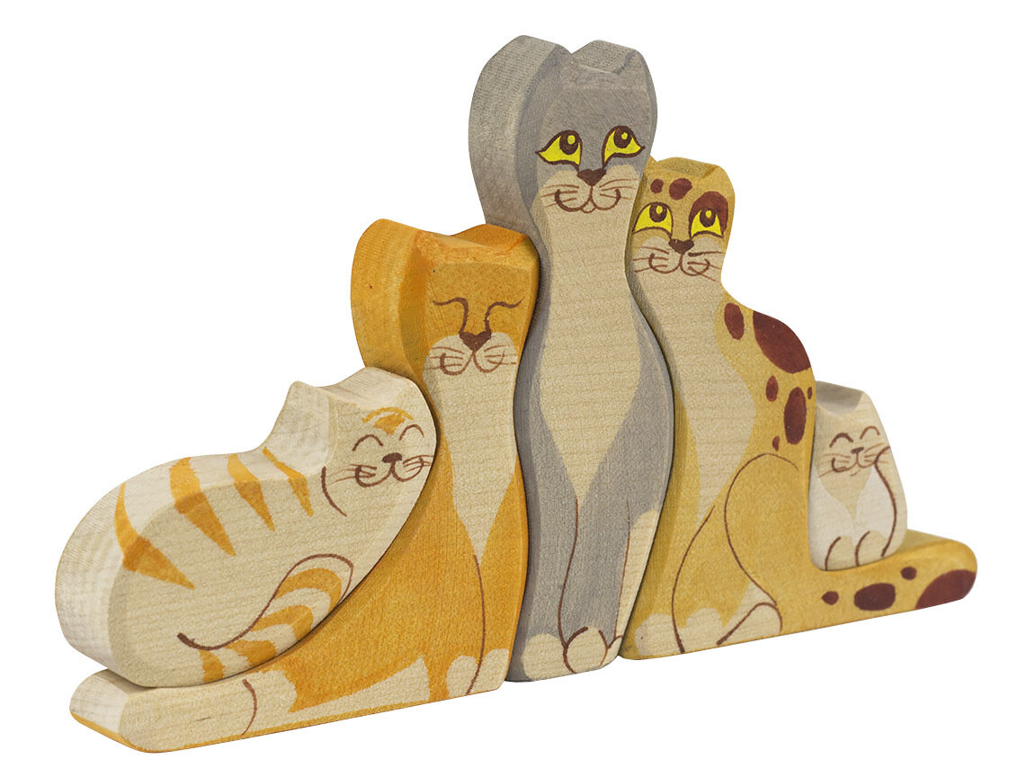 фото Деревянный игровой набор Кошки цветные