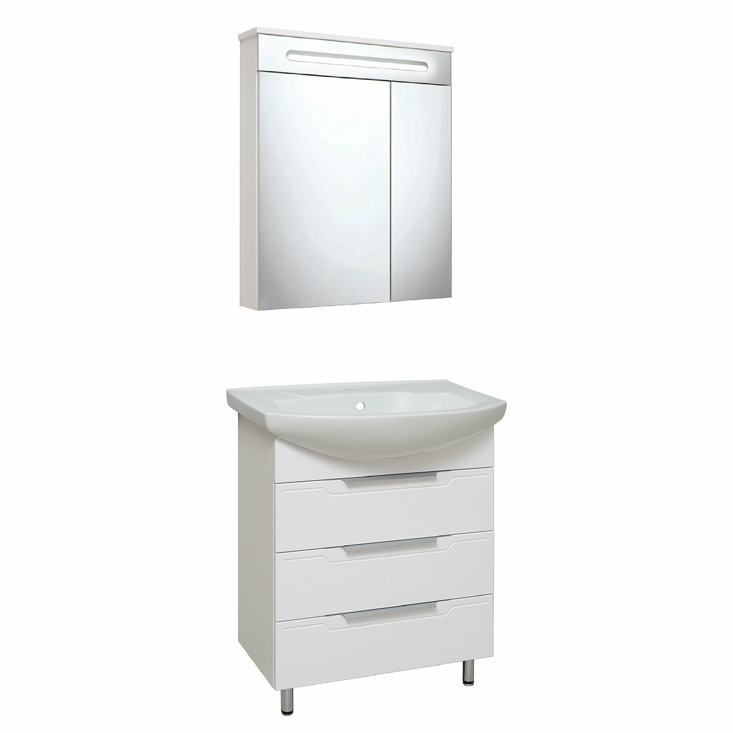 Мебель для ванной / Runo / Верона 65 с зеркалом Парма 60 / тумба с раковиной Элеганс 65 / шкаф для ванной / зеркало для ванной