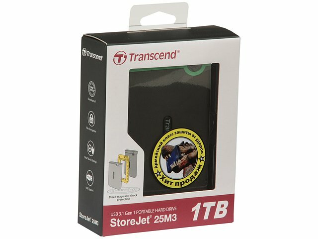 Внешний жесткий диск Transcend Внешний жесткий диск 1ТБ 2.5 Transcend StoreJet 25M3 TS1TSJ25M3S, серо-зеленый (USB3.1)