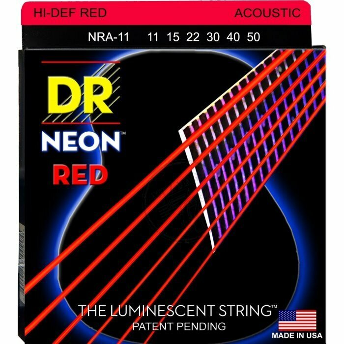 Струны для акустической гитары DR NRA-11 NEON 11-50, красные (люминесцентные), бронза фосфорная