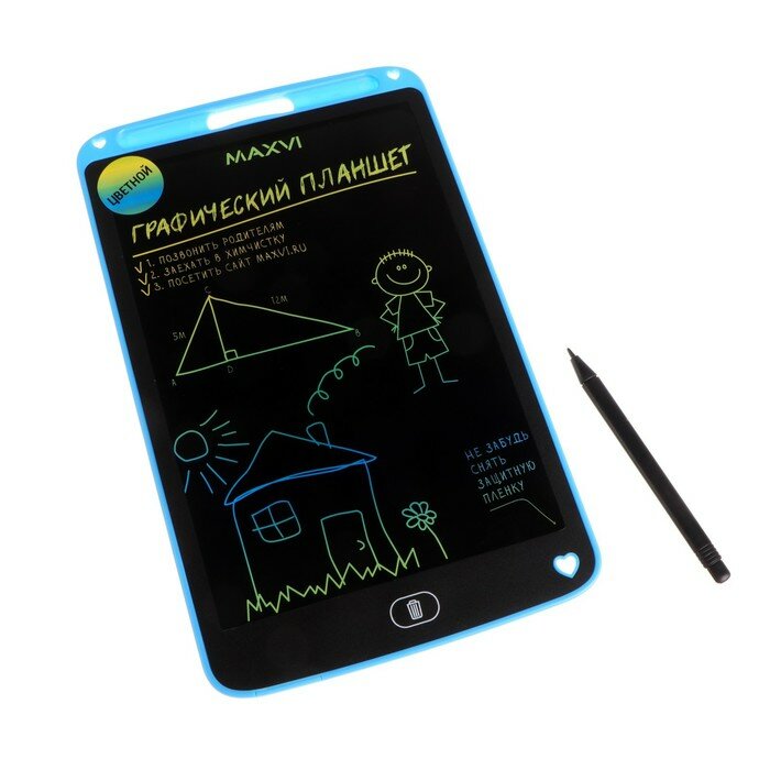 Графический планшет для рисования и заметок LCD Maxvi MGT-02С 10.5” цветной дисплей синий