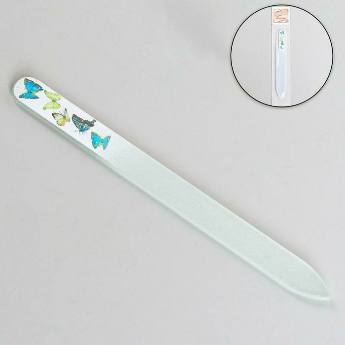 фото Пилка стеклянная для ногтей «Бабочки», 14 см, в чехле, цвет микс