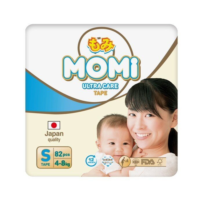 Подгузники MOMI Ultra Care, S (4-8 кг), 82 шт./В упаковке шт: 2