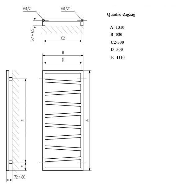 Quadro Zigzag VIP 83x40 полотенцесушитель водяной QZ5-84 Белый - фотография № 7