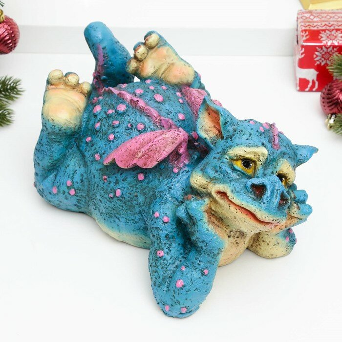 фото Копилка "Дракончик мечтатель" синяя, 28х17,5х13см