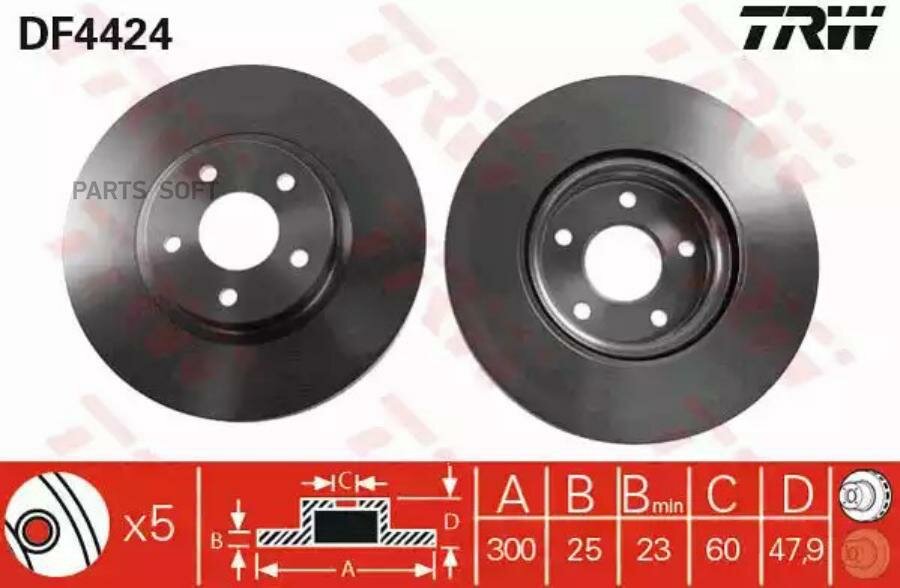 диск тормозной передний ford focus 2 /c-max trw df4424