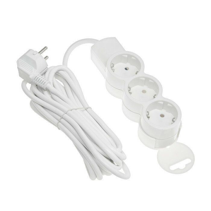фото Удлинитель Duwi, 3 розетки, 5 м, 10 А, 2200 Вт, ПВС 3х0.75 мм2, с з/к, белый