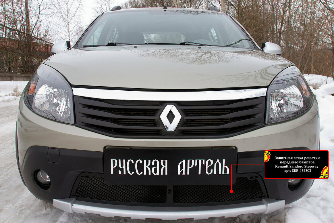 Защитная сетка переднего бампера Renault Sandero Stepway 2009-2013