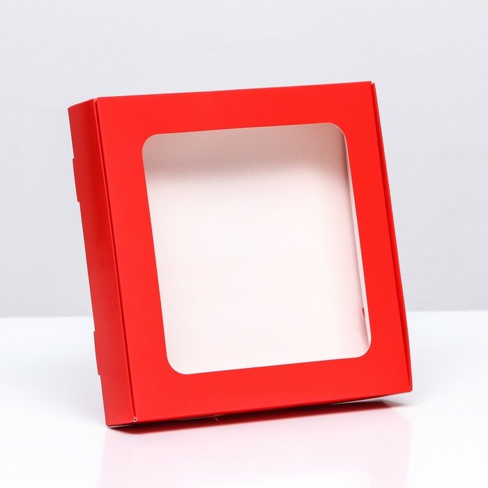 Коробка самосборная с окном красная, 16 х 16 х 3 см - фотография № 1