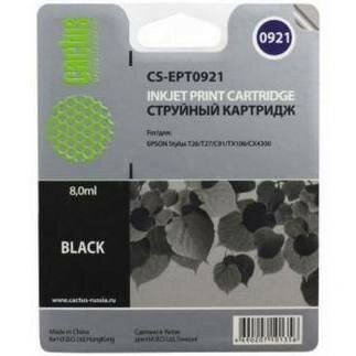 Картридж струйный Cactus CS-EPT0921 черный для Epson Stylus C91/CX4300/T26/T27/TX106/TX109/TX117/TX119 (8мл) CS-EPT0921