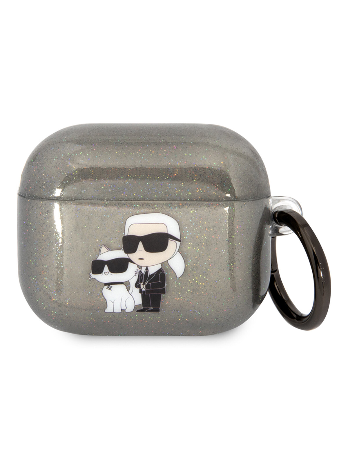 Lagerfeld для Airpods 3 чехол TPU Glitters with ring NFT Karl & Choupette Black