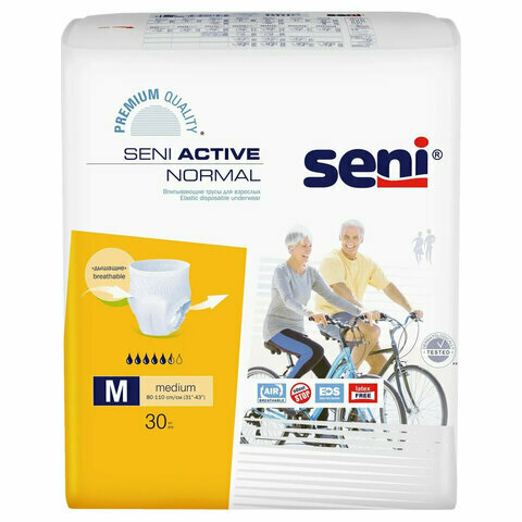 Подгузники-трусы для взрослых SENI ACTIVE NORMAL Medium, комплект 30 шт., одноразовые