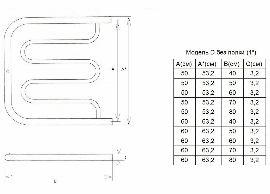 Полотенцесушитель Двин D 60/60 1"-1/2" Без полки Водяной К0, Полированный (4627085929291) - фотография № 3