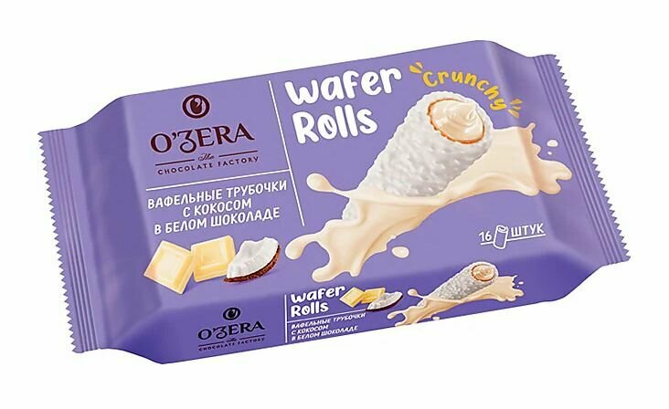 OZera, трубочки вафельные с кокосом в белом шоколаде,12 шт по 185 г