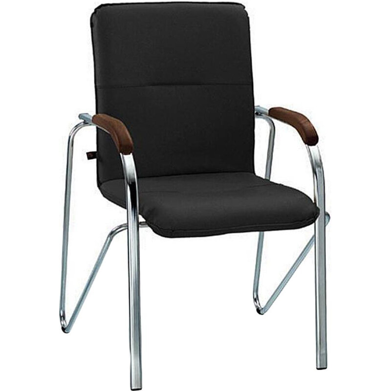 Конференц-кресло FA_SAMBA Chr к/з черный DO350/орех - фотография № 1
