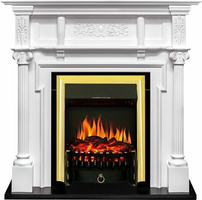 1Электрический камин Royal Flame Oxford (белый) с очагом Fobos FX Brass