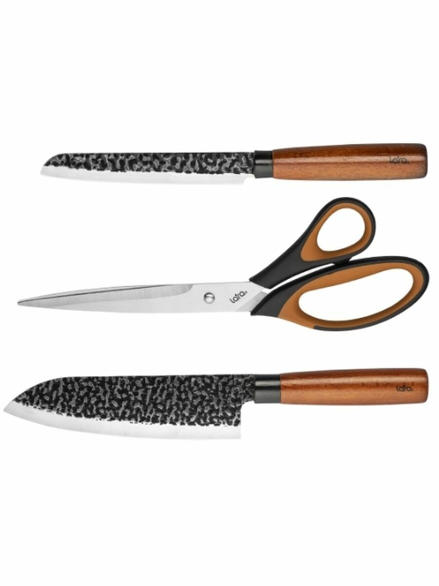 LR05-12 LARA Набор ножей 3 предмета, нож сантоку, нож универсальный , ножницы, 3CR14 - фотография № 1