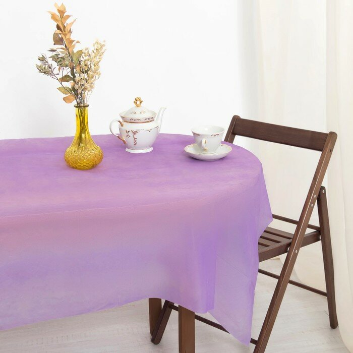 Скатерть для дачи Хозяюшка Радуга, цвет фиолетовый 137×274 см - фотография № 1