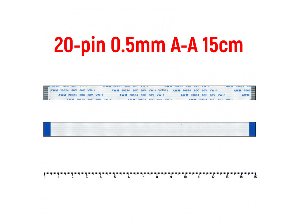 Шлейф FFC 20-pin Шаг 0.5mm Длина 15cm Прямой A-A AWM 20624 80C 60V VW-1