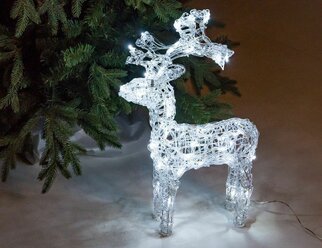 Светящаяся фигура ажурный олень прозрачные акриловые нити, 50 холодных белых LED-огней, 60 см+5 м, уличный, Kaemingk 491942