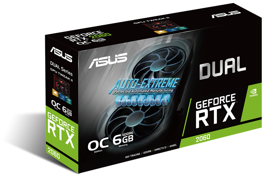 Видеокарта ASUS Dual GeForce RTX 2060 EVO 6GB (DUAL-RTX2060-O6G-EVO), Retail