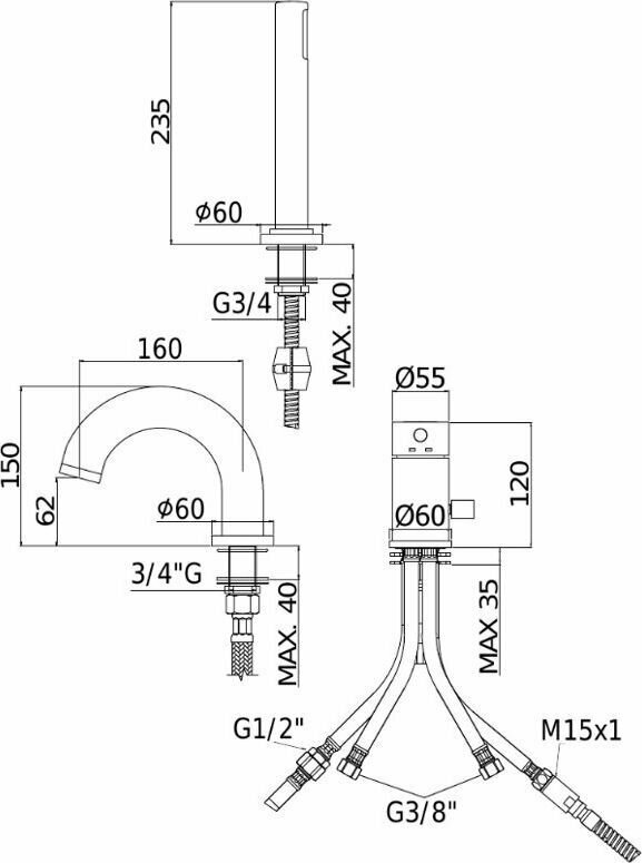 Смеситель Paffoni Light LIG047NO на борт ванны, черный матовый - фотография № 2