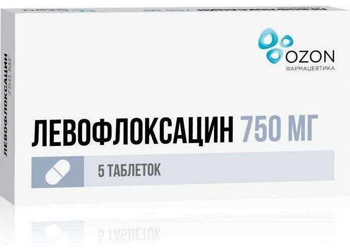 Левофлоксацин, таблетки покрыт. плен. об. 750 мг, 5 шт.