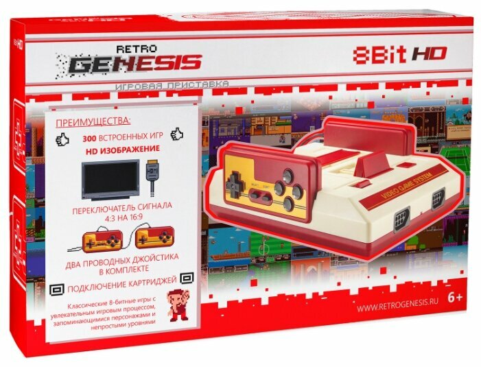 Retro Genesis Игровая приставка Retro Genesis 8 Bit HD ConSkDn76 (Dendy) + 300 игр + 2 проводных джойстика