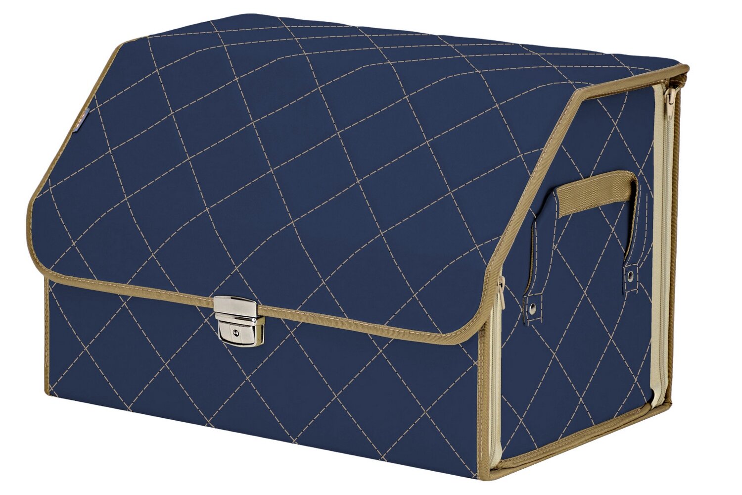 Органайзер-саквояж в багажник "Союз Премиум" (размер L). Цвет: синий с бежевой прострочкой Ромб.