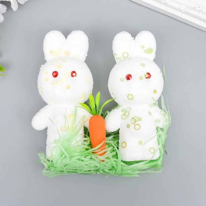 Декор пасхальный "Зайчата в посыпке с морковкой и травкой" набор 12 см - фотография № 1