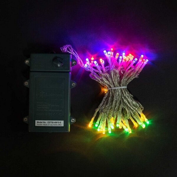 Гирлянда Нить на Батарейках с Таймером 10м Разноцветная, 100 LED, Провод Прозрачный Силикон, IP65 (Laitcom)