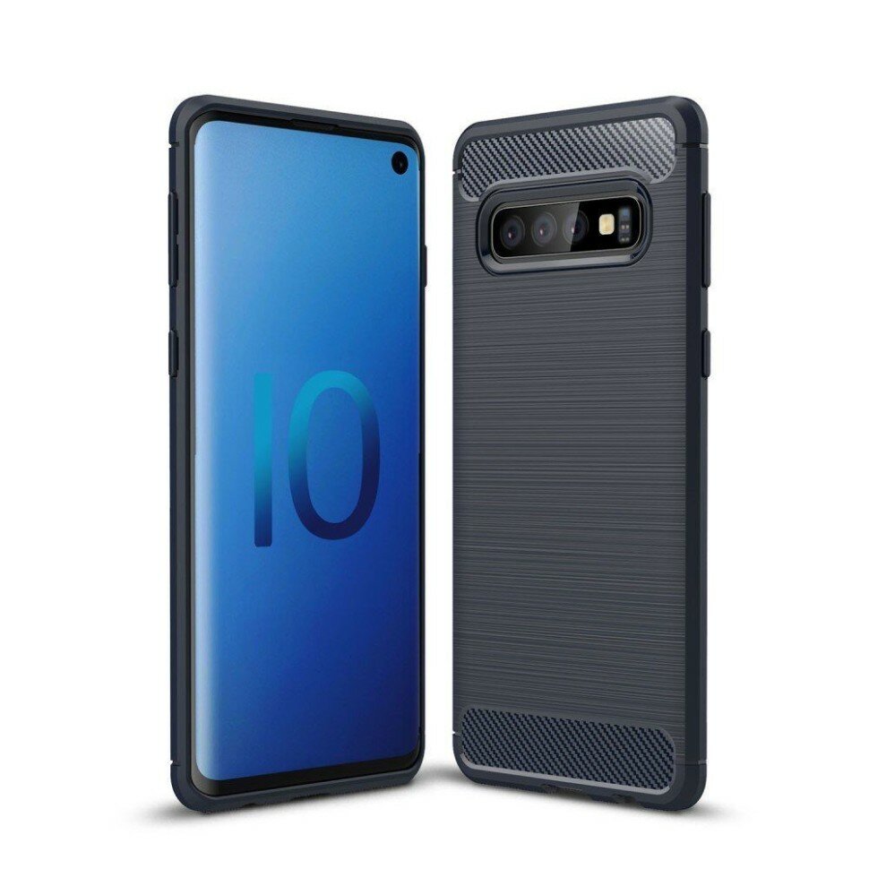 Чехол-накладка Carbon Fibre для Samsung Galaxy S10 (темно-синий)