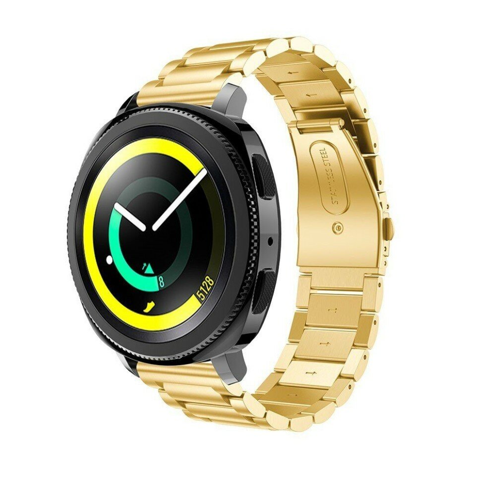 фото Стальной браслет Solid Stainless для Samsung Gear Sport / Gear S2 Classic / Galaxy Watch 42мм / Watch Active / Watch 3 (41мм) / Watch4 (золотой)