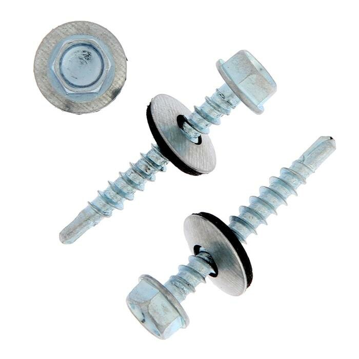 фото Саморезы кровельные тундра krep с буром 4.8x35 мм, цинк, 60 шт.