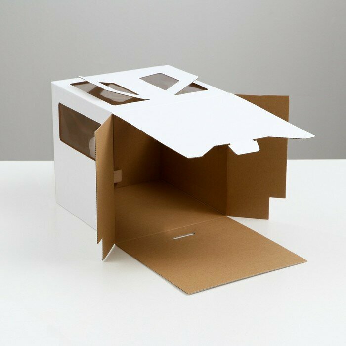 Коробка под торт 2 окна, с ручками, белая, 24 х 24 х 24 (1шт) - фотография № 3