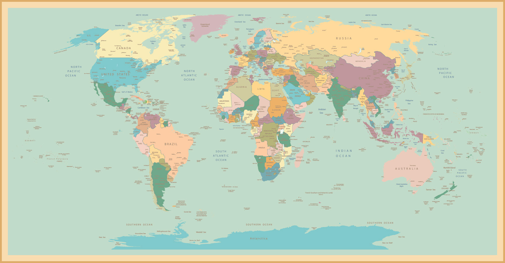 Фотообои Уютная стена "Карта мира с высокой детализацией" 520х270 см Бесшовные Премиум (единым полотном) - фотография № 1