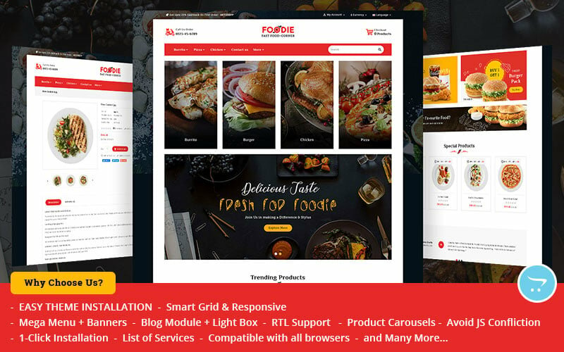 Шаблон OpenCart Foodie Fast-Food corner - OpenCart Multipurpose Theme