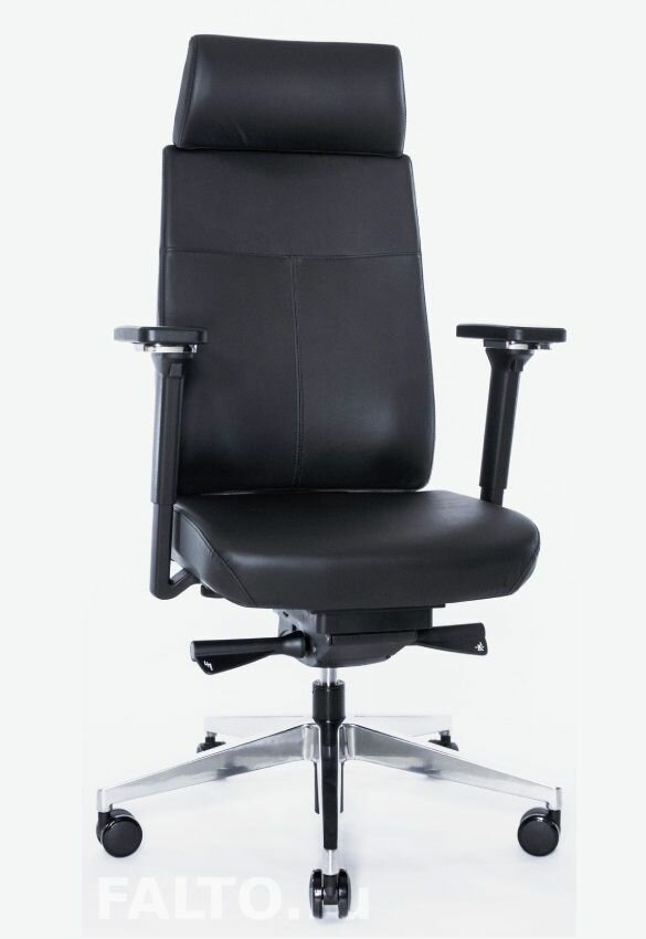 Эргономичное компьютерное кресло Falto Profi Trona (Южная Корея) подголовник регулировка высоты газлифт / анатомическое кресло для дома и офиса / обивка: натуральная кожа черная каркас: черный