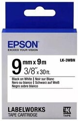 Картридж для принтера этикеток Epson LK3WBN 9 мм x 9 м цвет ленты белый шрифт черный, 752925