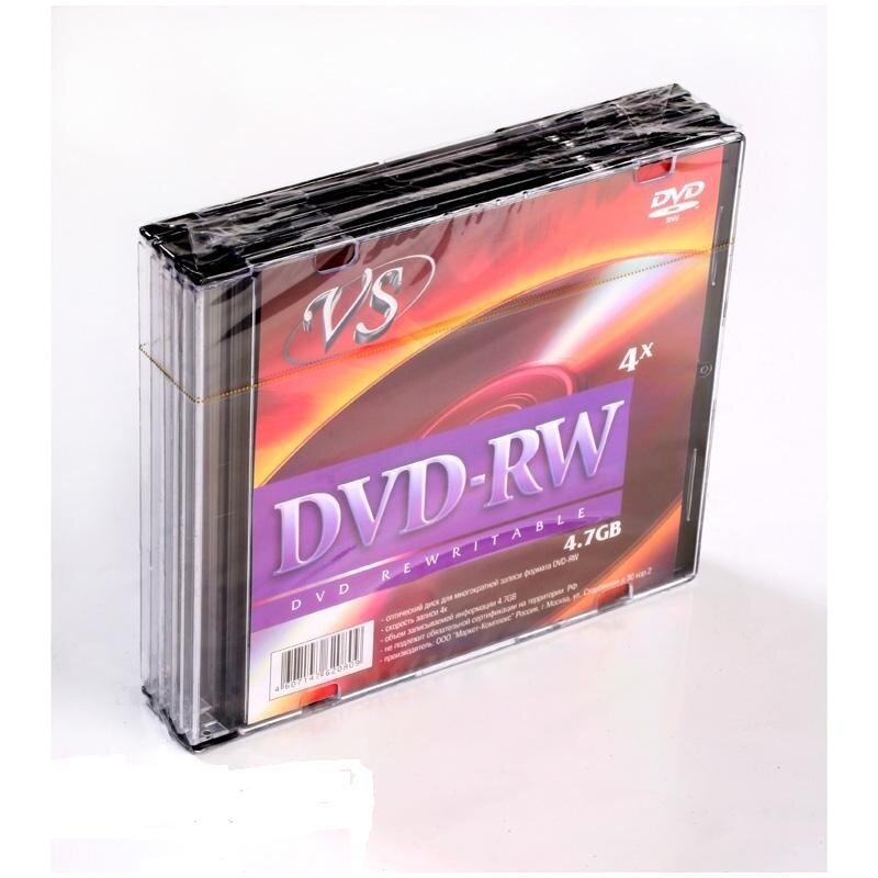Компакт-диск VS DVD-RW, 4,7 гб, 4x, Slim box (VSDV DRWSL501)