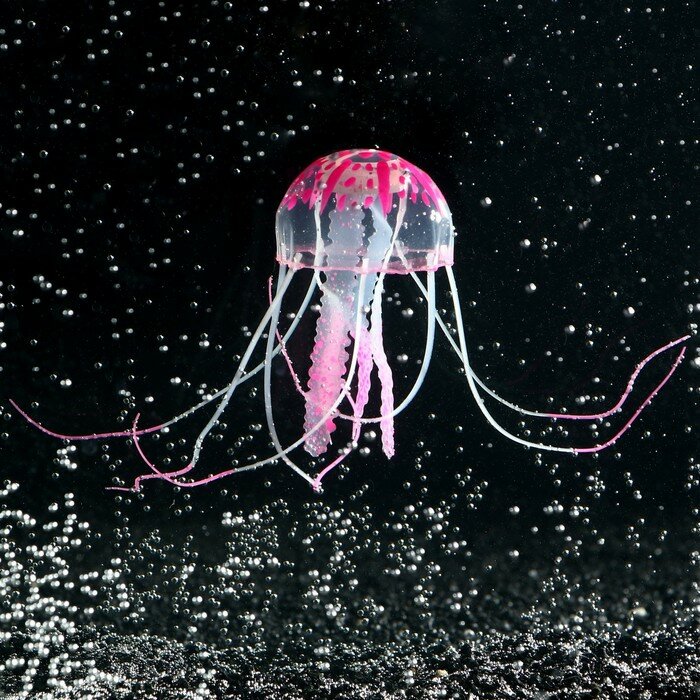 Декор для аквариума "Медуза" силиконовая, с неоновым эффектом, 5 х 5 х 15 см, розовая - фотография № 1