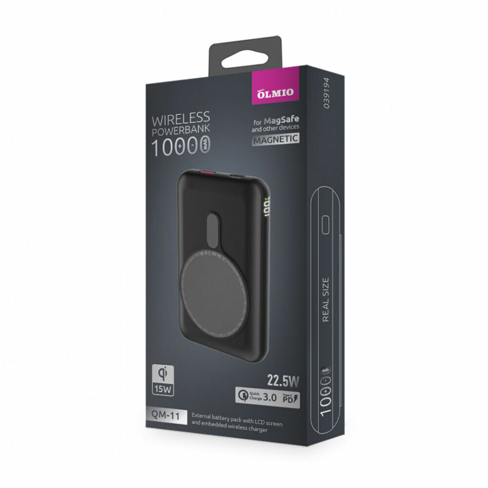 Портативное зарядное устройство Olmio QM-11 10000mAh, 22.5W PowerDelivery/QuickCharger 3.0, 15W wireless, MagSafe Magnetic, серое — фото 3