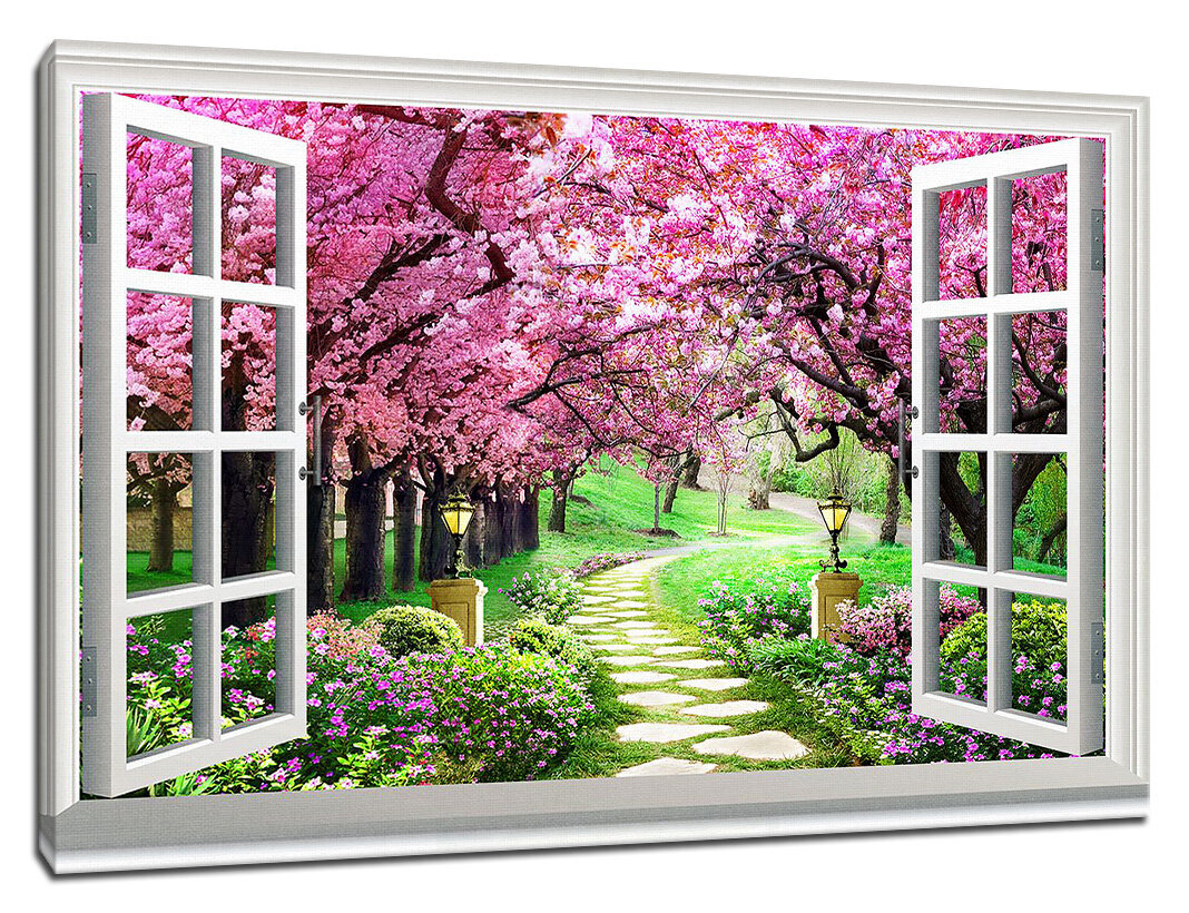 Картина Уютная стена "Цветущая тропинка из окна" 100х60 см