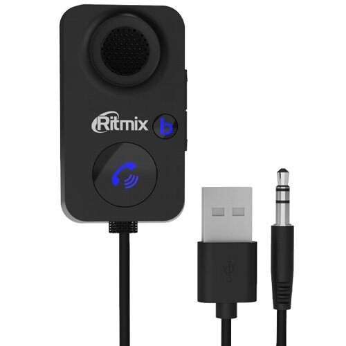 Автомобильный Bluetooth ресивер Ritmix BTR-100, порт питания- USB-A, подключение AUX (3.5мм), Bluetooth 5.0