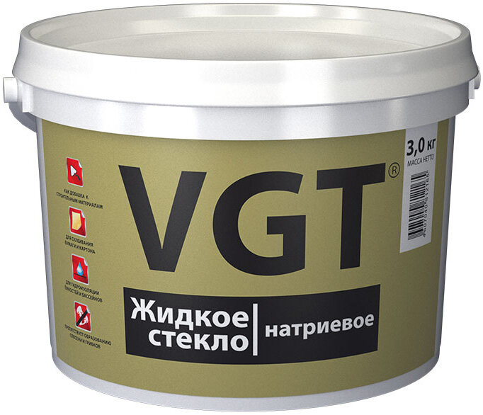 ВГТ жидкое стекло натриевое (3кг) / VGT жидкое стекло натриевое для добавки в строительные смеси и гидроизоляции (3кг)