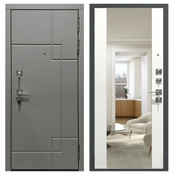 Входная дверь Гарда (Garda) S19 (зеркало) Белый 860х2050 Петли справа