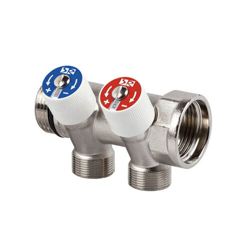 фото Коллектор распределительный SR Rubinetterie со встроенными клапанами 3/4х1/2 на 2 выхода