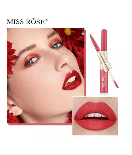 MISS ROSE 2 В 1 Водостойкий матовый блеск+карандаш для губ, тон 33