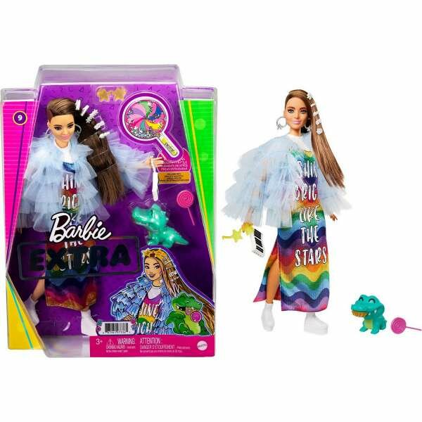 Кукла Barbie Экстра в радужном платье, 29 см., GYJ78